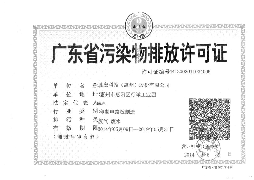 信息公开：bbin宝盈科技2015-2019年排污许可证